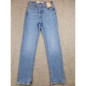 Levi's Wedgie Straight Jeans Womens W24 L28 Blue High Rise Button Fly